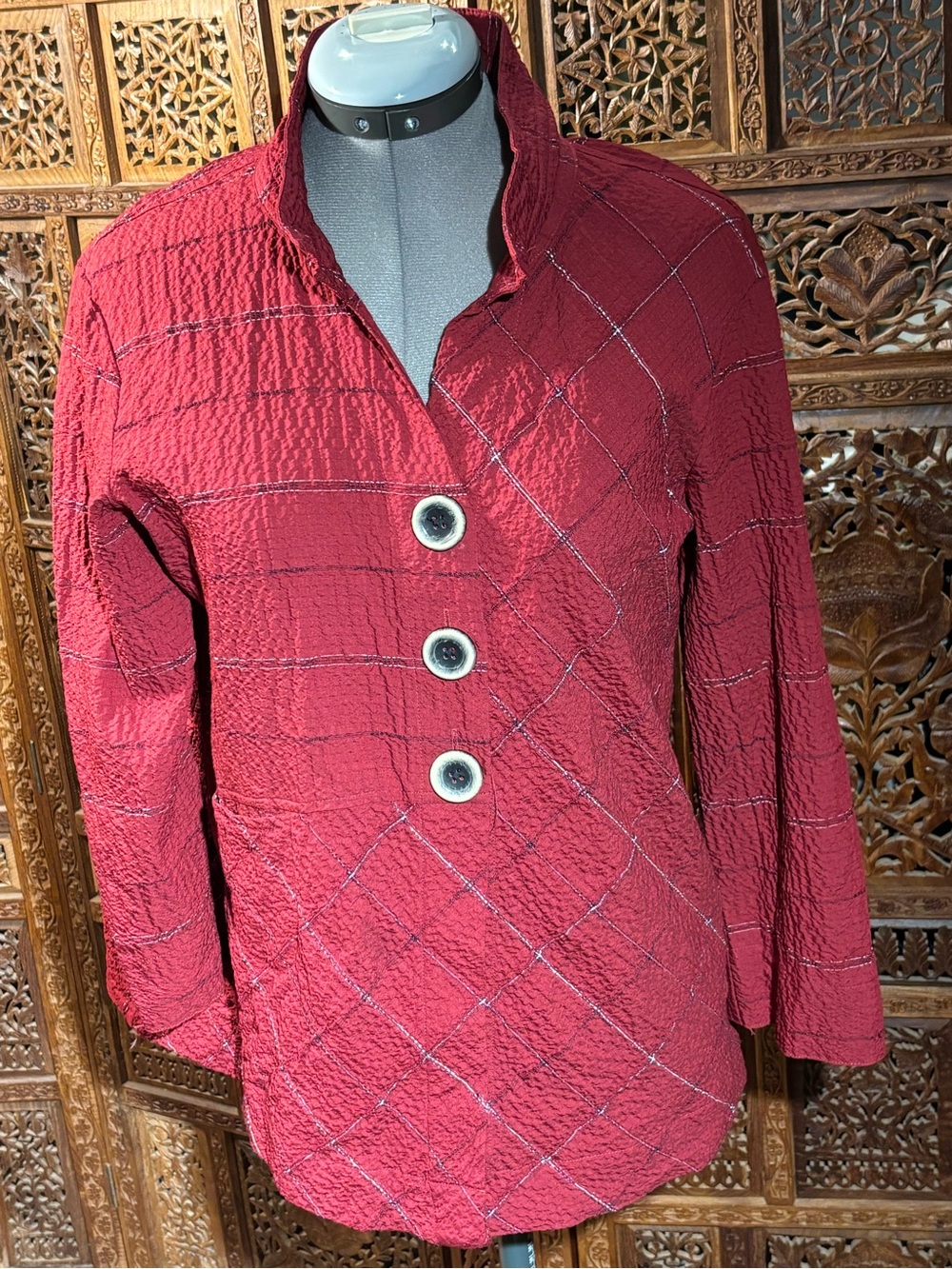Ali Miles Wine-Red Textured Button Front Jacket